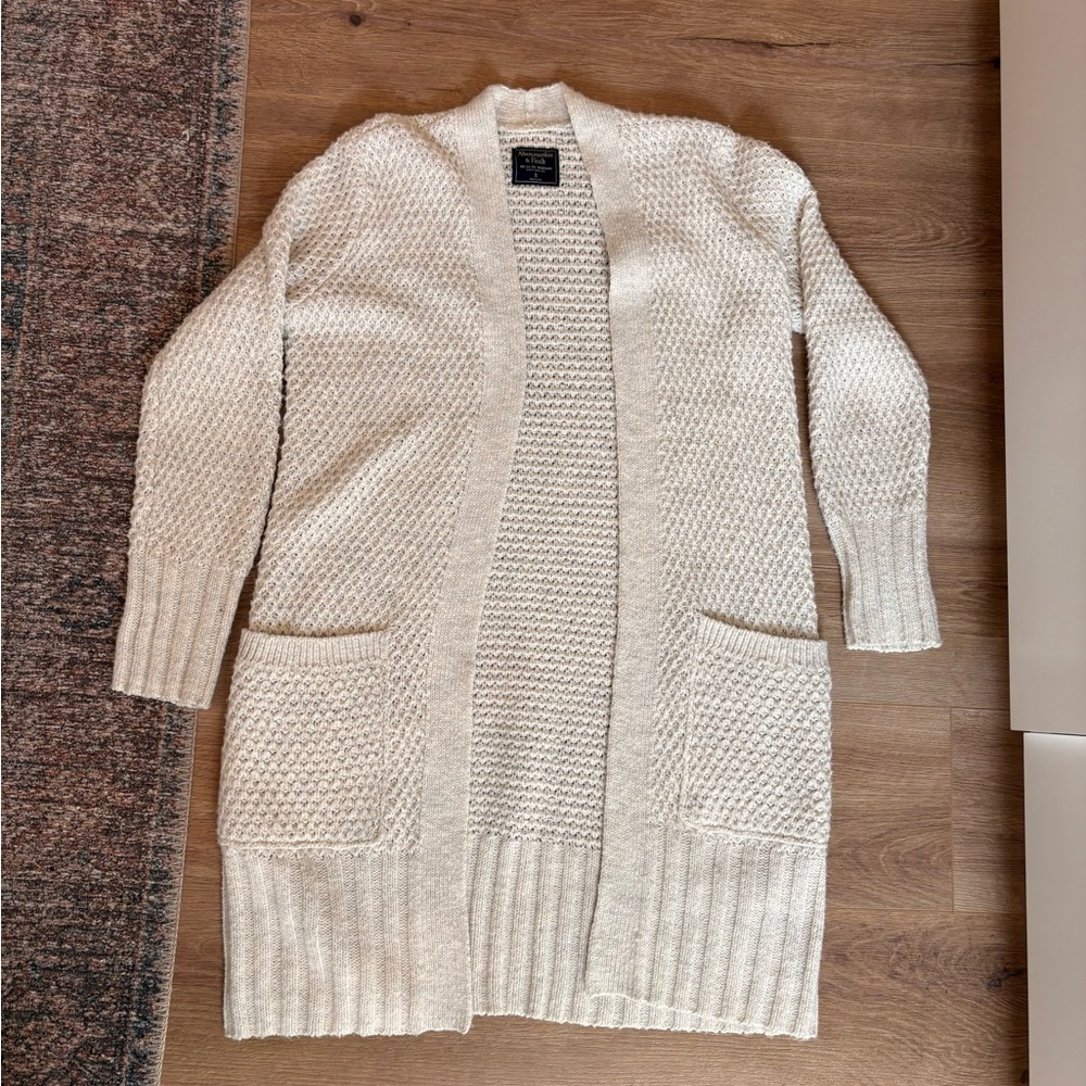Abercrombie & Fitch Cream Open-Front Knit Cardigan